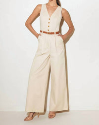 FLYING TOMATO Solid Woven Jumpsuit in almond - women's pants - detail view