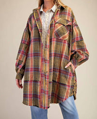 Easel - Golden Kiwi Plaid Shacket