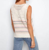 Charlie B - Striped Sleeveless Crochet Cotton Blend Top