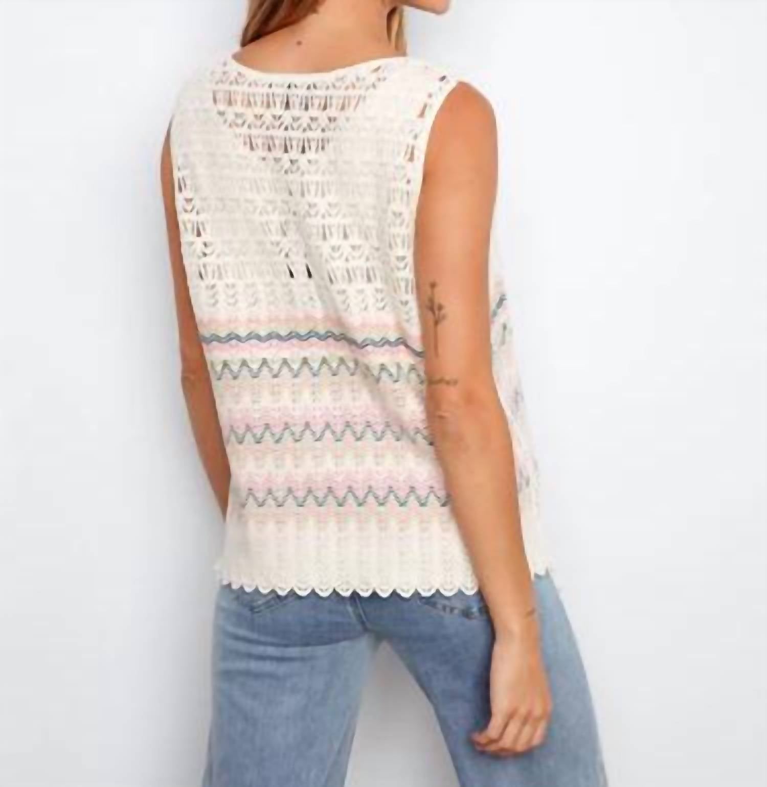 Charlie B - Striped Sleeveless Crochet Cotton Blend Top