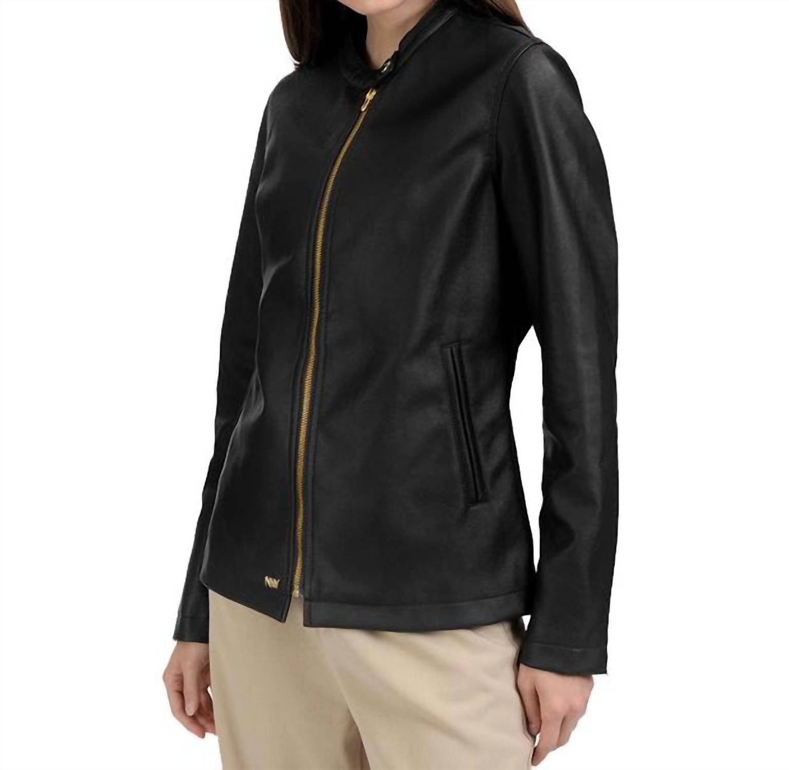Nine West - Café Faux-Leather Racer Jacket