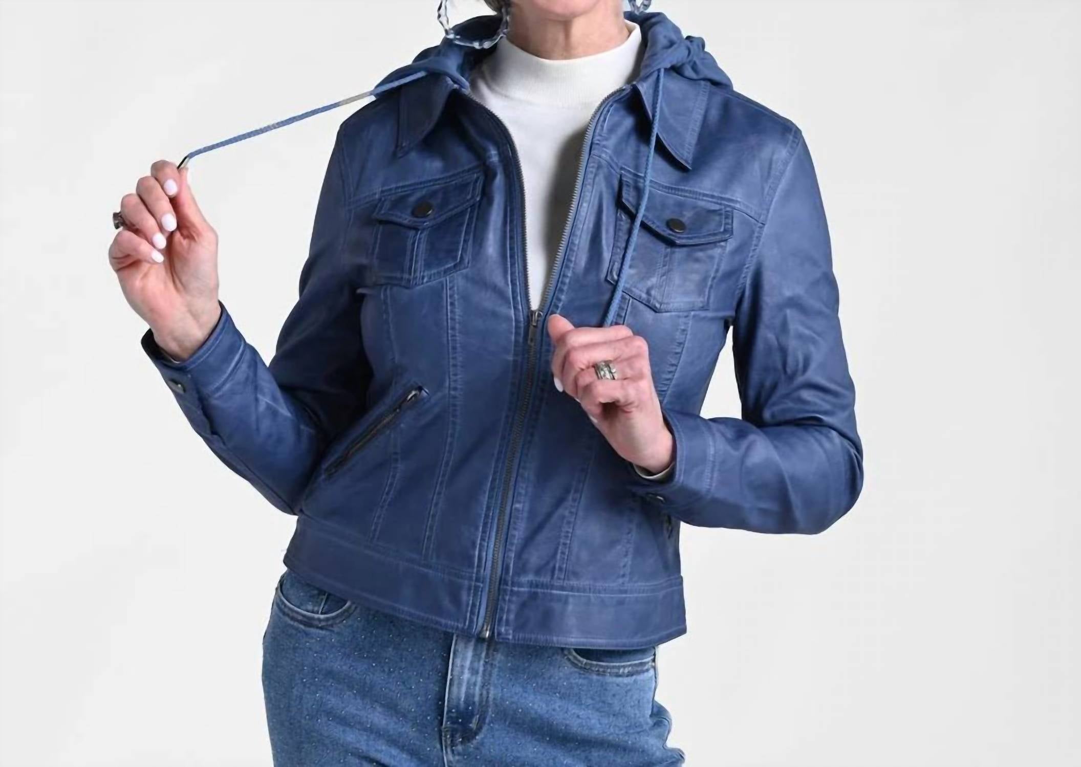 Indigo Thread Co. - Women's Dyed Faux Leather Hooded Zip Up Jacket