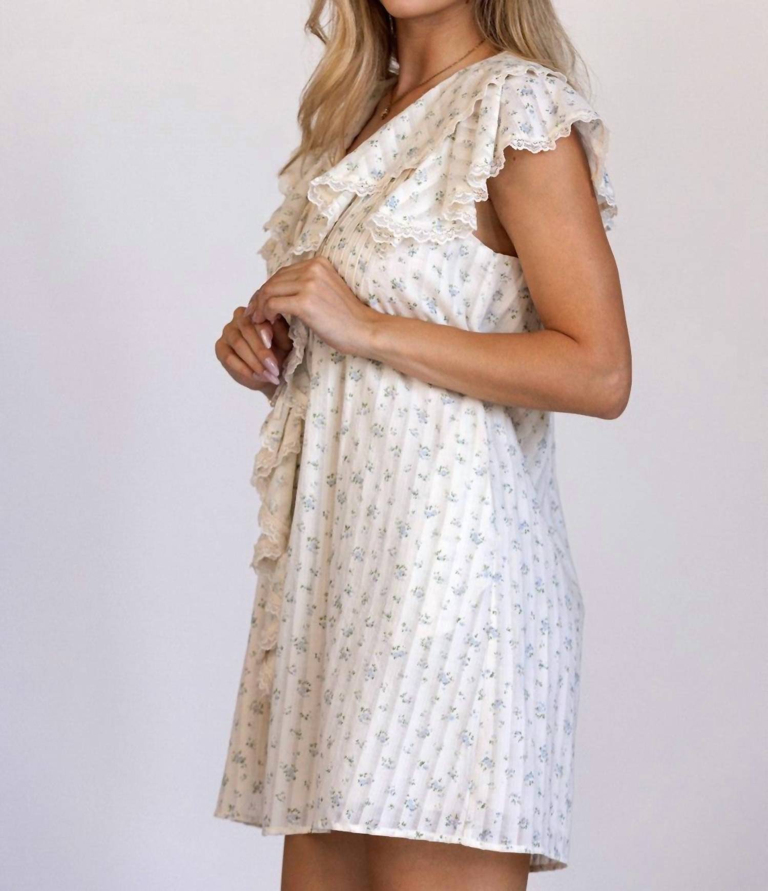 STORIA Margot Ditsy Floral Mini Dress in ivory blue - women's dress - view 7