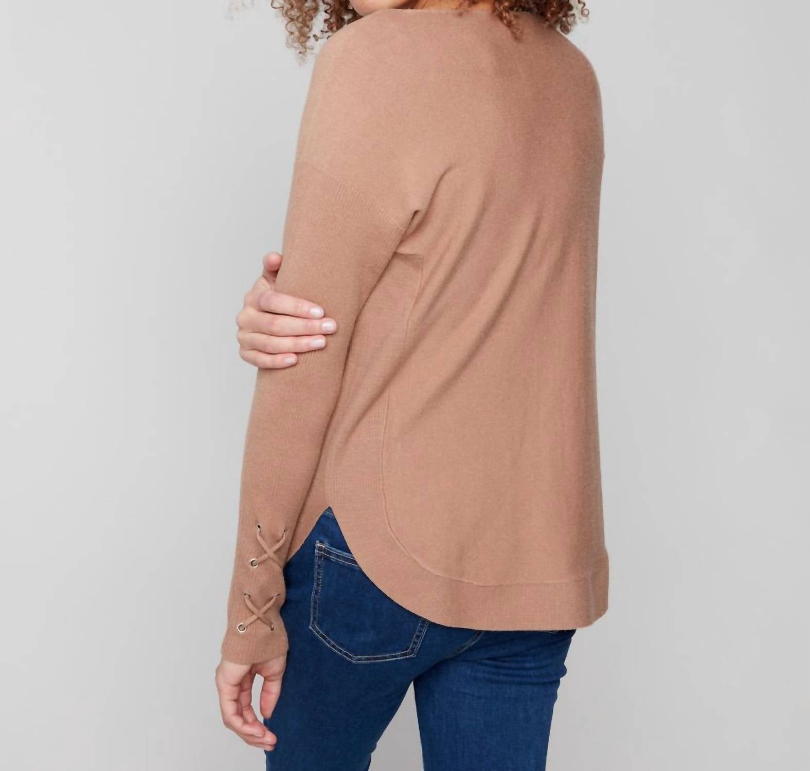 Charlie B - Knit Sweater With Lace Up Cuffs