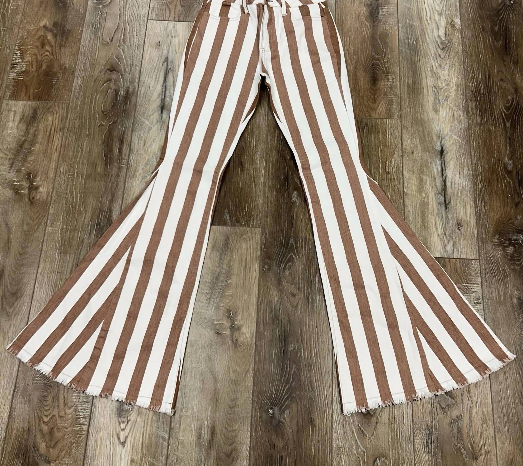 Bestto Women's Bell Bottom Pants in stripe brown - women's pants