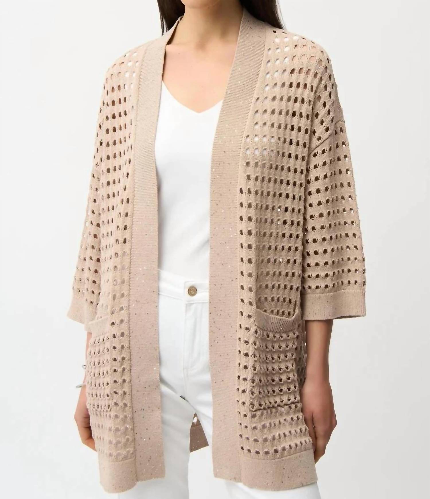 Joseph Ribkoff - Sequined Open Front 3/4 Sleeves Cardigan