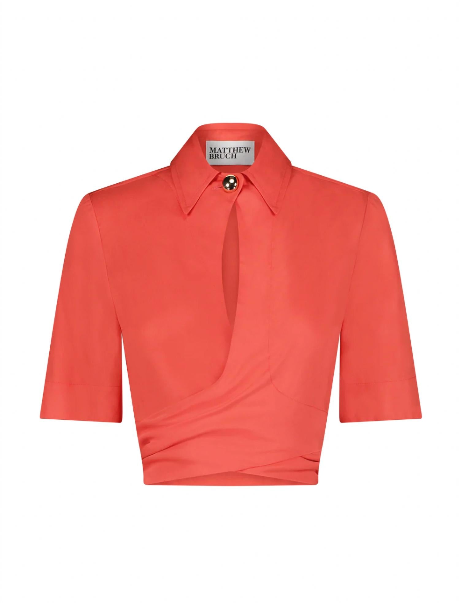 Matthew Bruch Collared Wrap Top in persimmon - women's blouse - alternate view