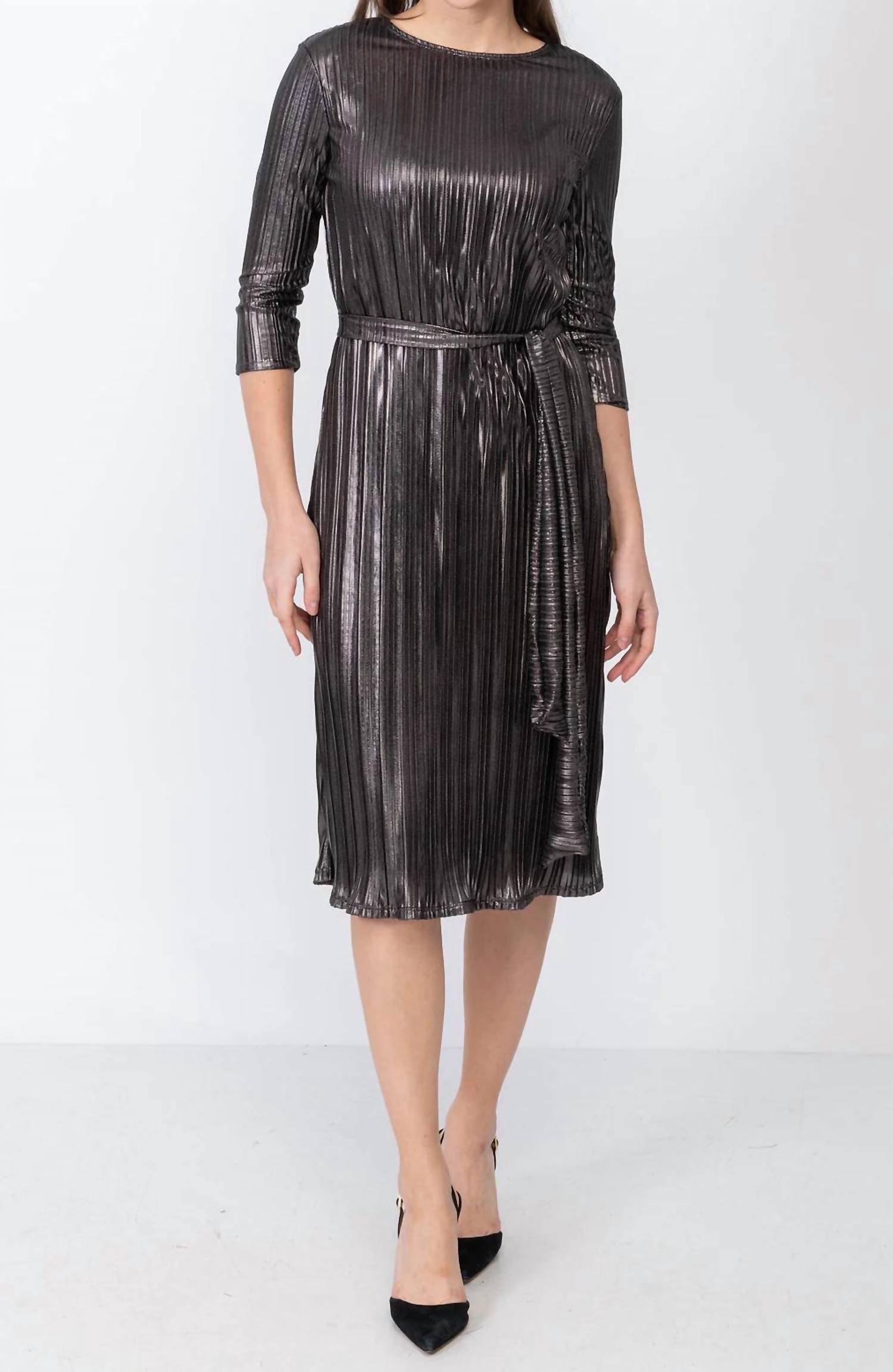 Kmw - Metallic Pleated A- Line Dress
