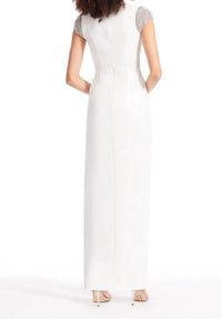 Emily Shalant - Women's Crew Neck Short Crystal Cap Sleeves Back Zipper Long Gown Dress