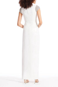 Emily Shalant - Women's Crew Neck Short Crystal Cap Sleeves Back Zipper Long Gown Dress