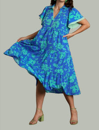 Umgee - Two Tone Floral Print Tiered Dress