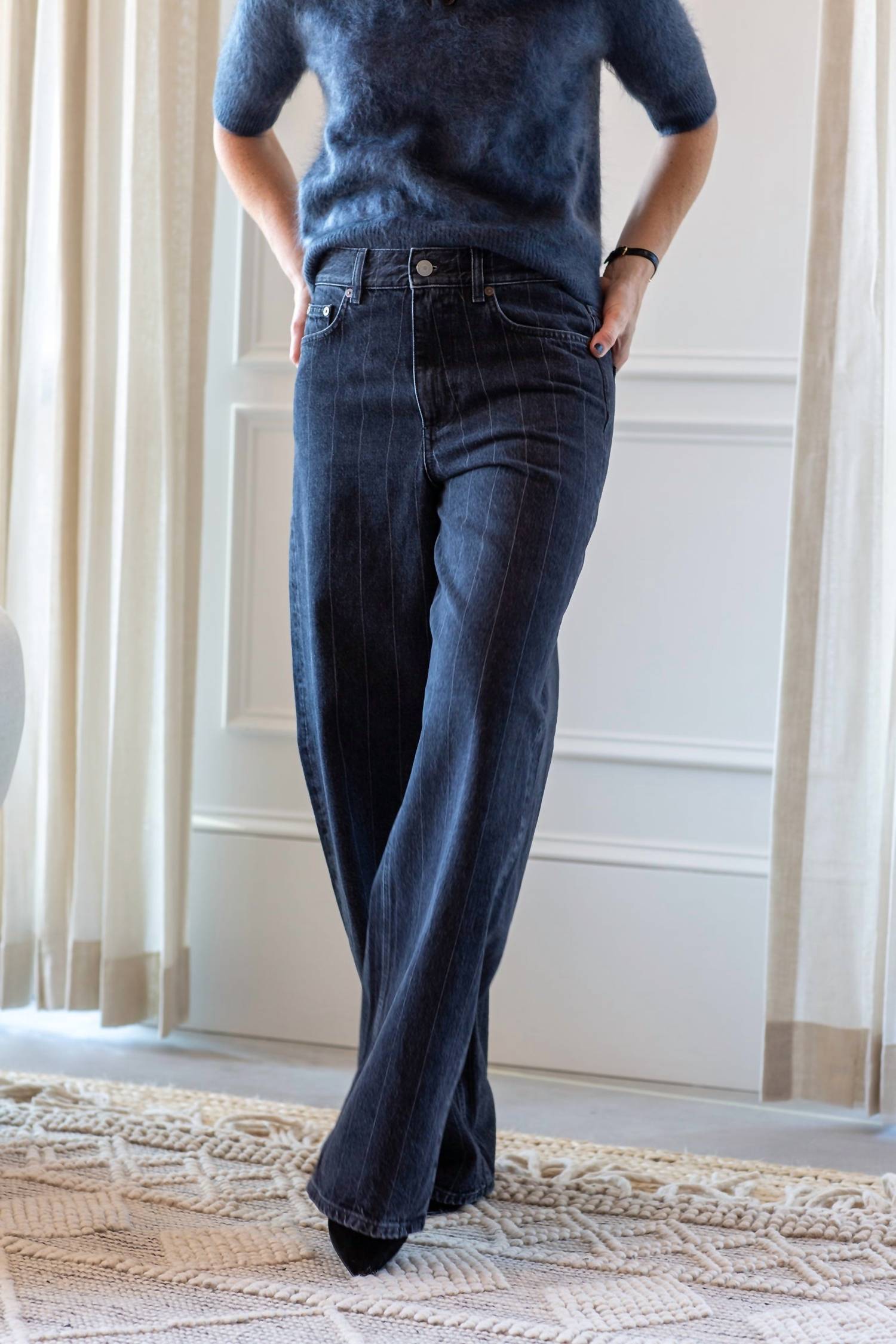 House of Dagmar Baggy Fit Stripe Denim Jeans in black - women's jeans - view 5