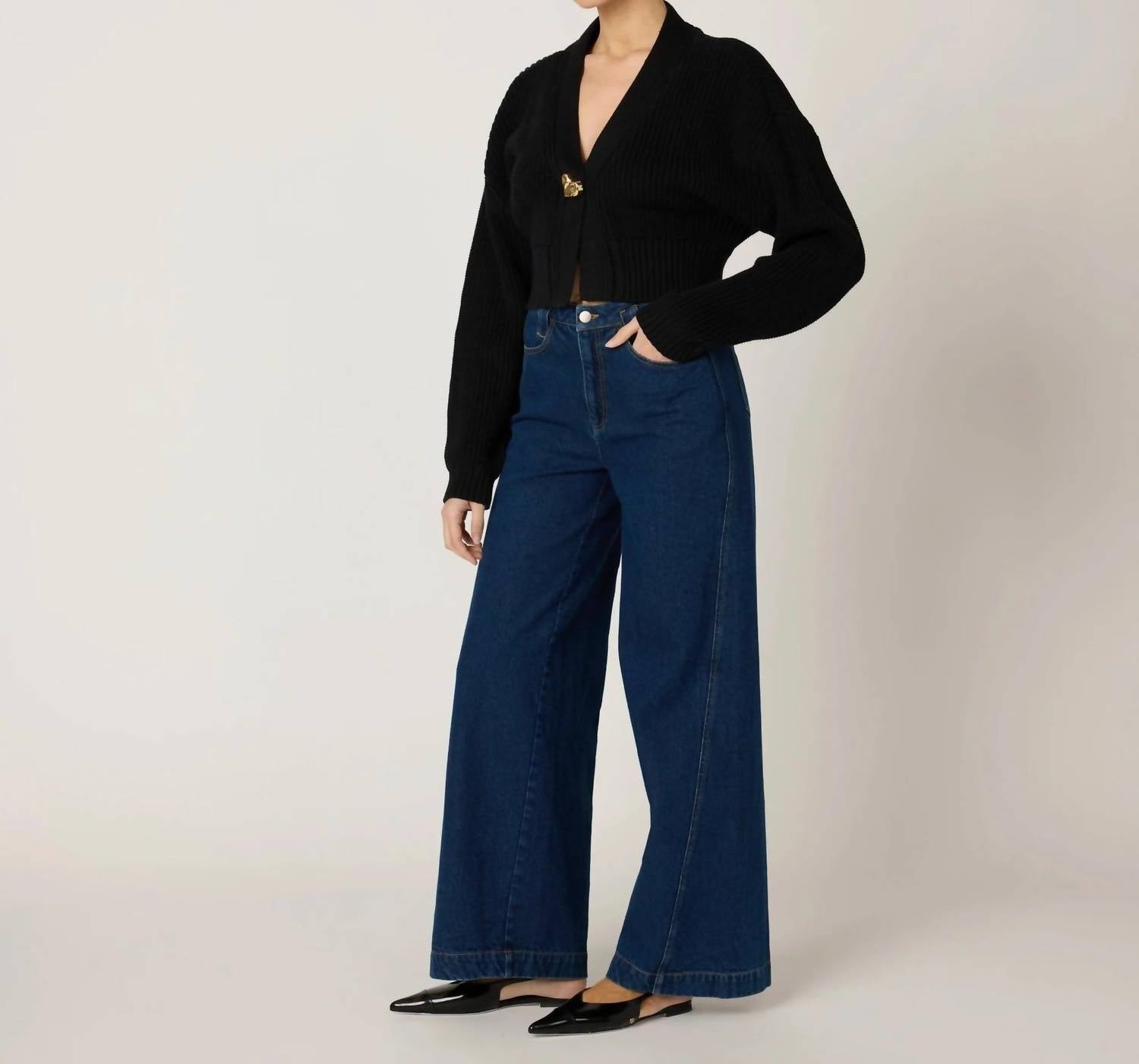 Cleobella Heart V-neck Sweater Cardigan in black - women's sweater