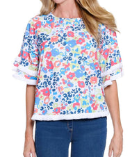 Multiples - Fringe Hem Raglan Elbow Sleeve Top