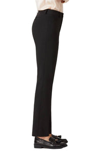Ecru - Women's Mid Waist Hook Button Zip Closure Belt Hoop Straight Solid Crepe Pants