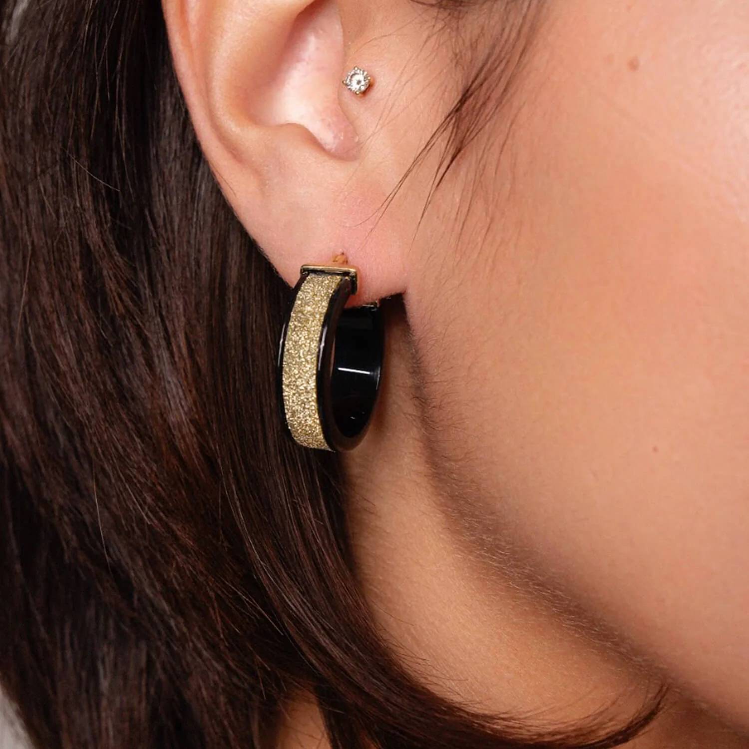 Gold & Honey - Women's Wide Glitter Lucite Hoop Earrings