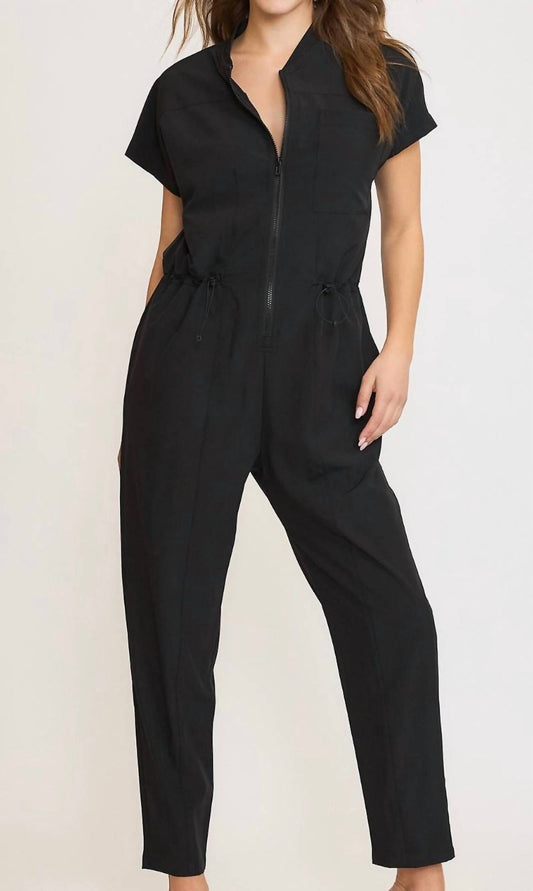 Umgee - Utility Drawstring Waist Jumpsuit