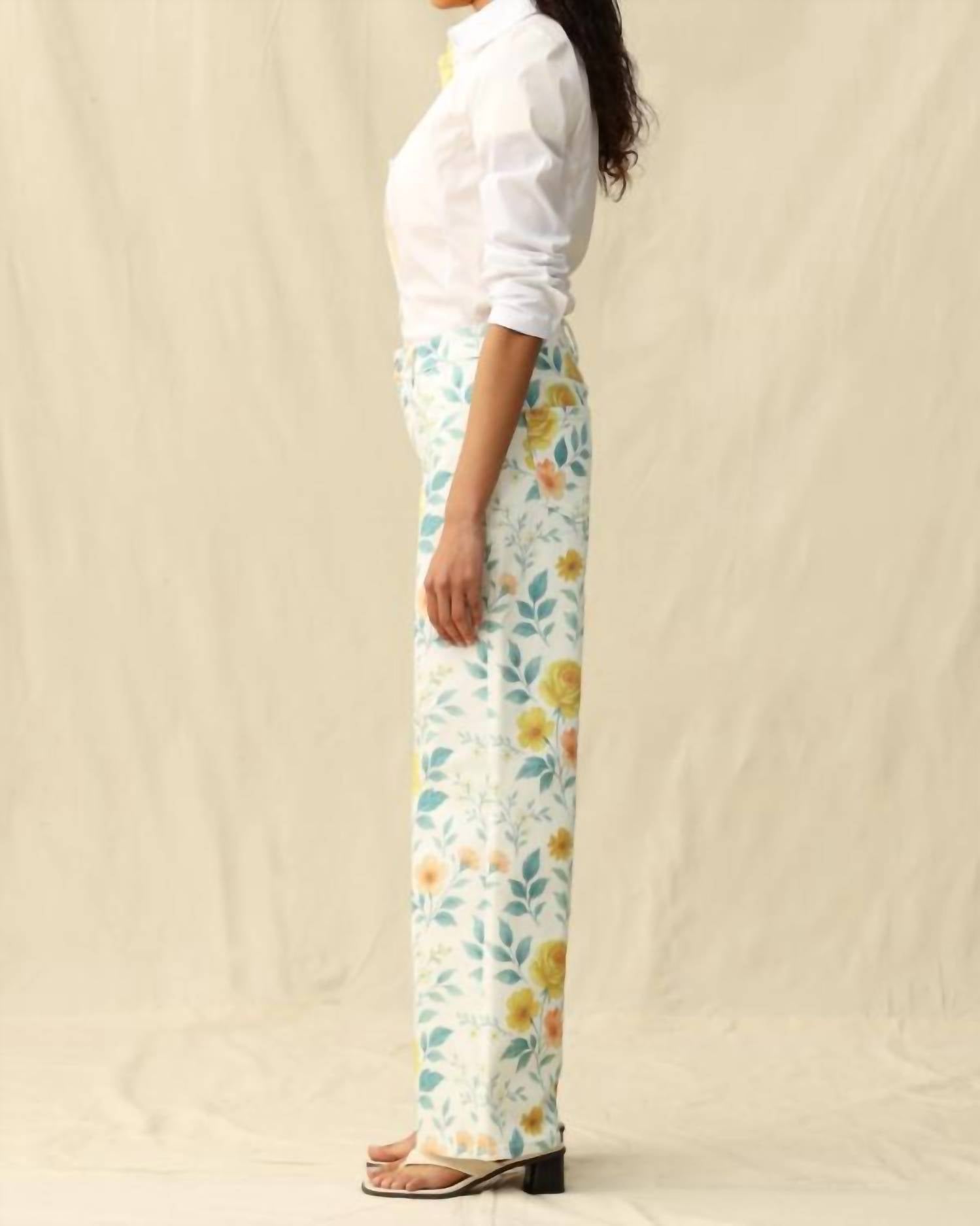 Bayeas Flora High Rise Wide Leg Woven Pants in watercolor bloom - women's pants - alternate view