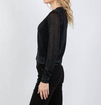 Kinross Shimmer Button Front Vee Cardigan in black - women's cardigan - alternate view