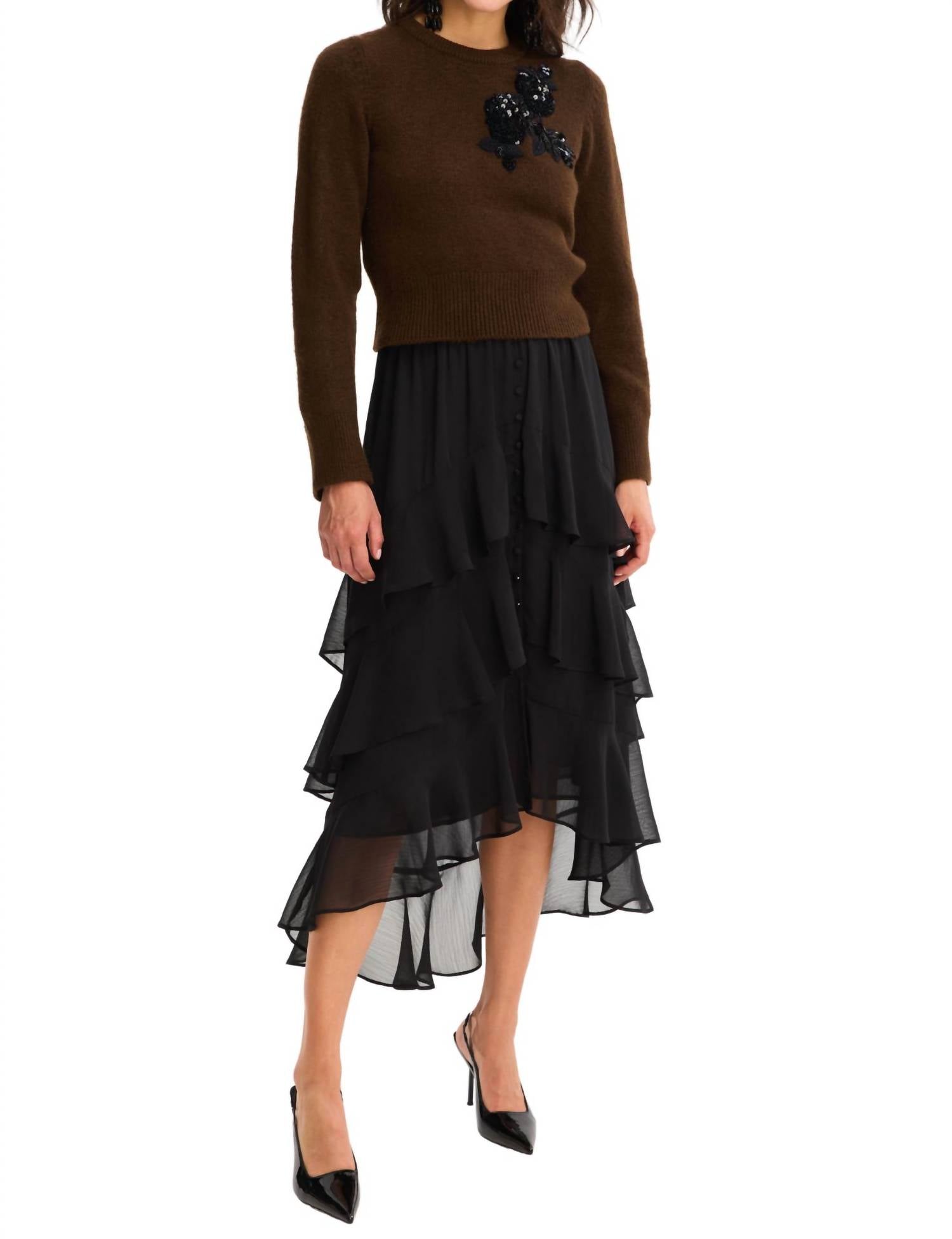 ALLISON NEW YORK Beaded Abigail Sweater in walnut 1 - women's sweater