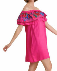 Umgee - Floral Embroidered Ruffled Dress
