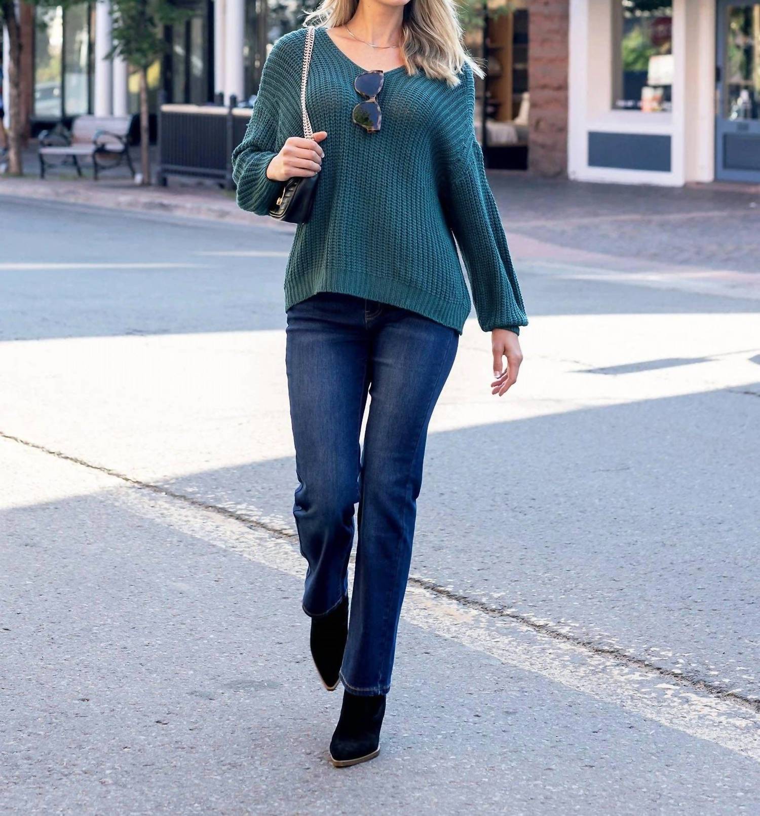 Grace and Lace Boyfriend Slouchy Knit Sweater in blue spruce - women's sweater - view 6