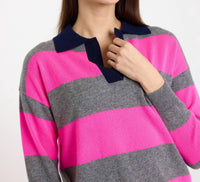 Brodie Cashmere Ruby Rugby Cashmere Polo in mid grey - women's long sleeve top - view 4