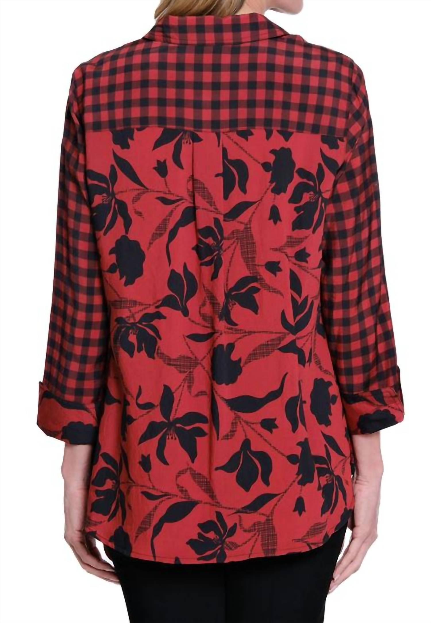 Multiples - Turn-up Cuff 3/4 Sleeve Button Front Woven Shirt