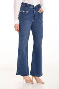Frank Lyman Fawn Fit And Flare Jean With Jewel Embellishments in blue denim - women's jeans
