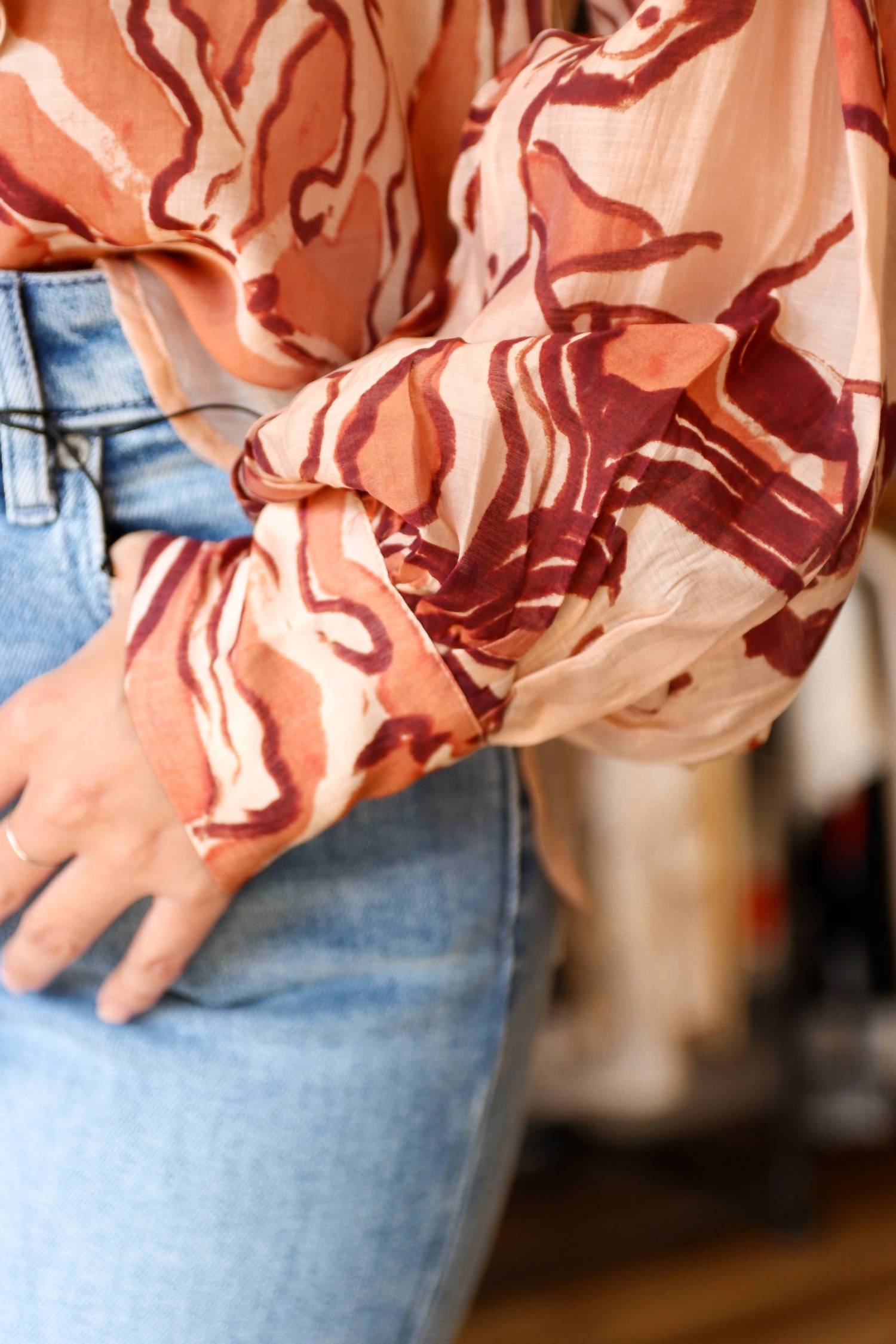 STEVE MADDEN Sutton Horse Abstract With Bow Top in sorrel horse - women's blouse - alternate view