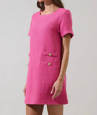 SUGARLIPS Amélie Tweed Mini Dress in fuchsia - women's dress - detail view