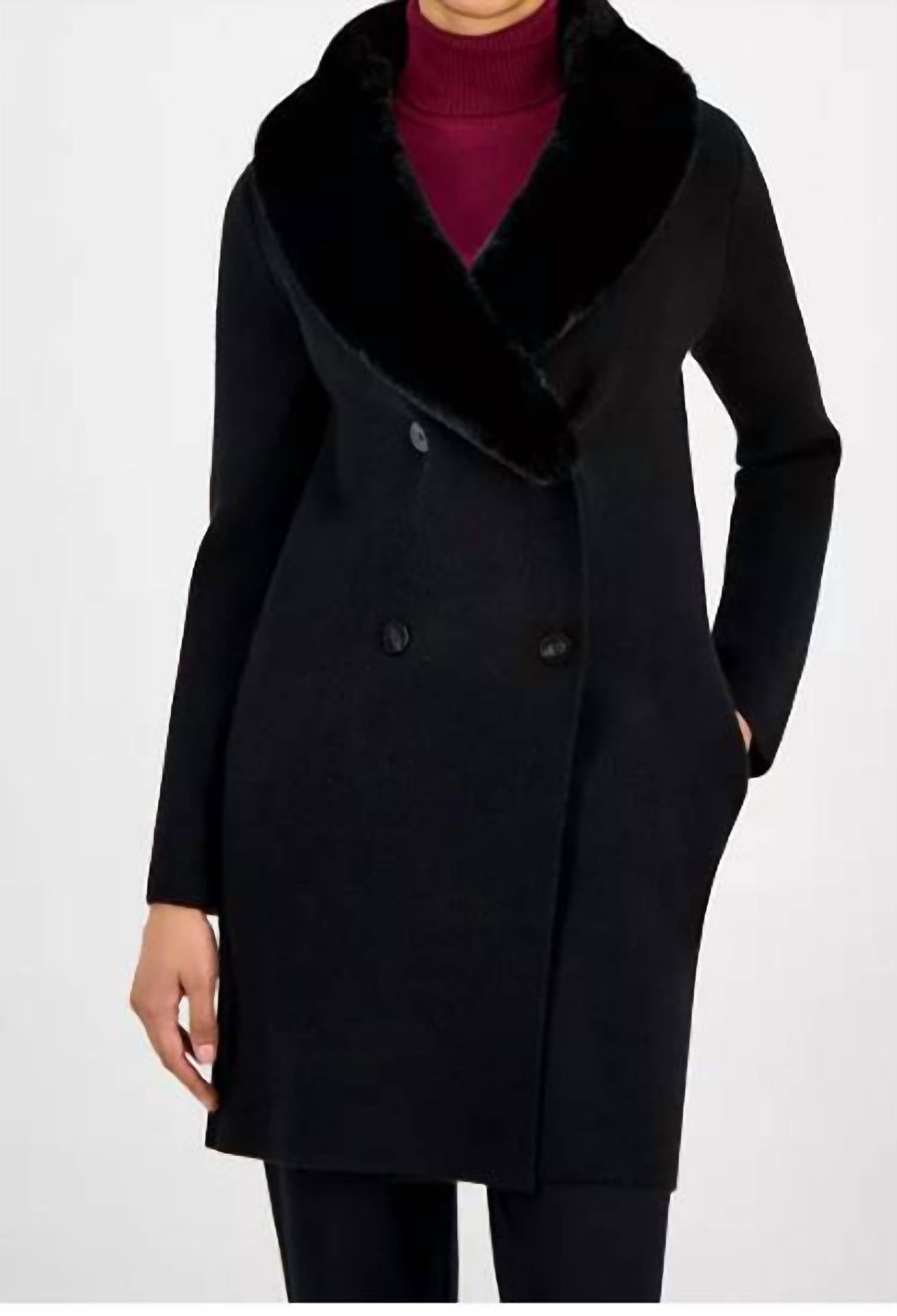 Tahari Faux Fur Shawl Collar Jacket in black - women's jacket