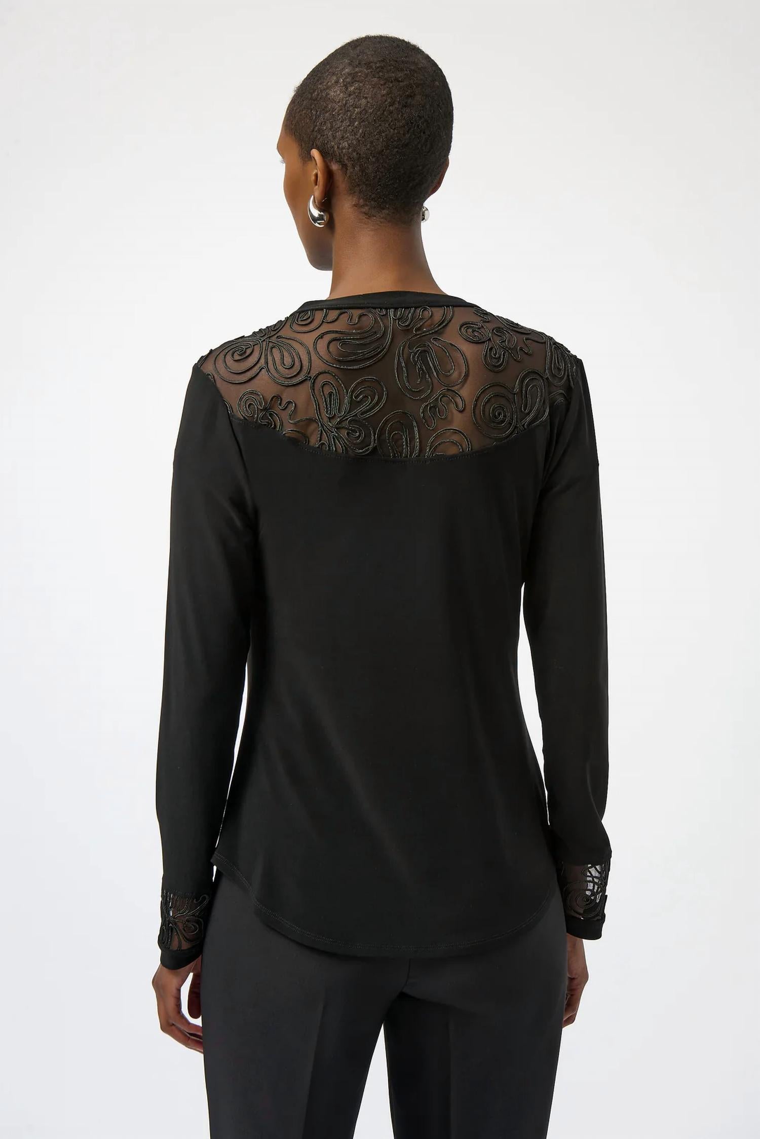 Joseph Ribkoff - Mesh Crew Neck Long Sleeves Fitted Top