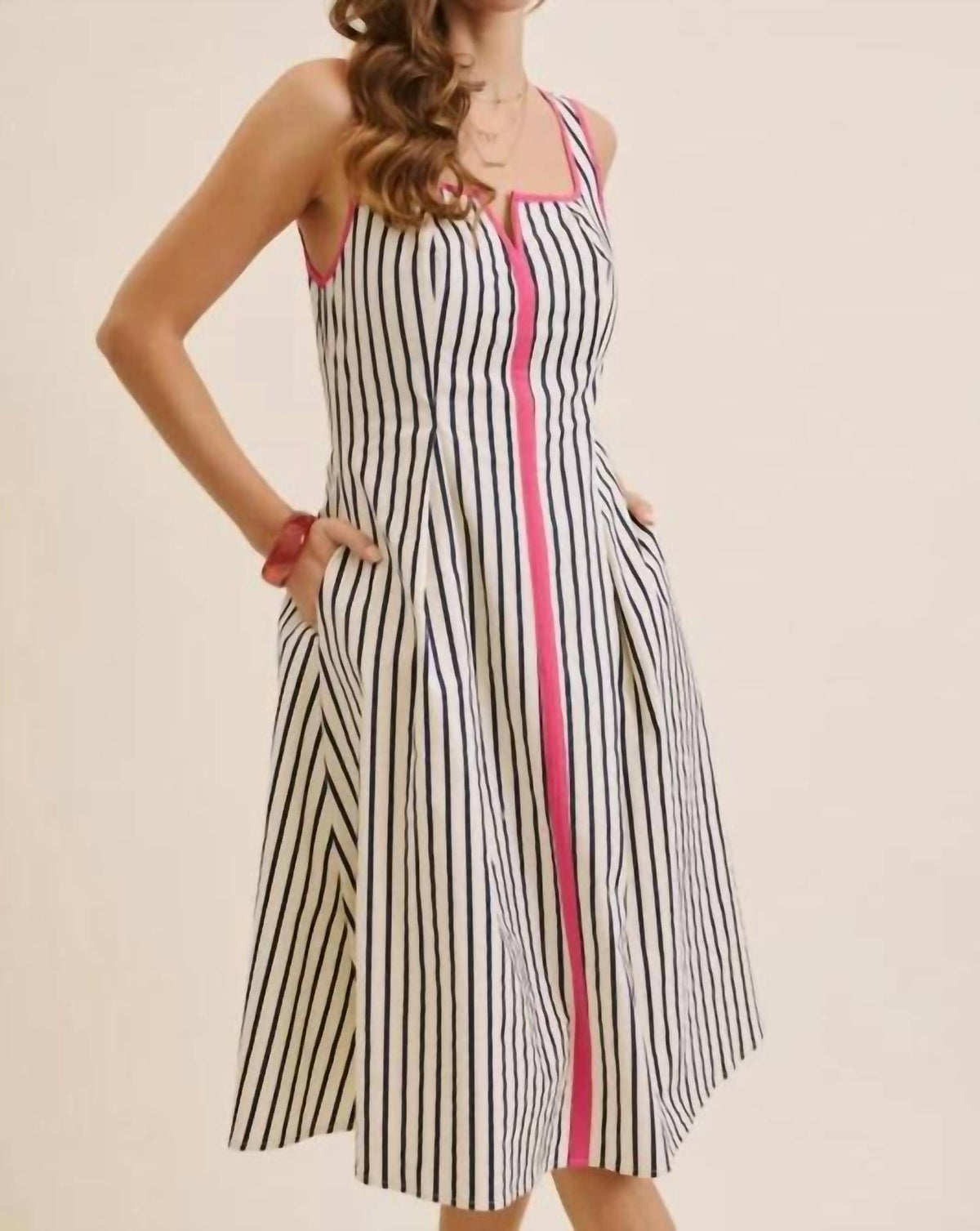 In February - Striped Preppy Midi Dress