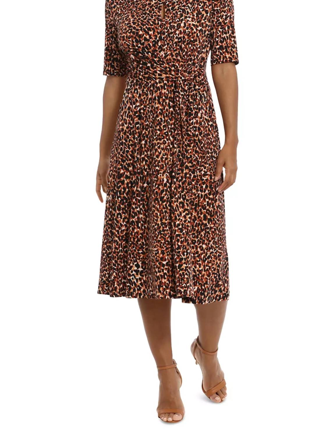 London Times - Tie-Waist Animal Print A-Line Dress