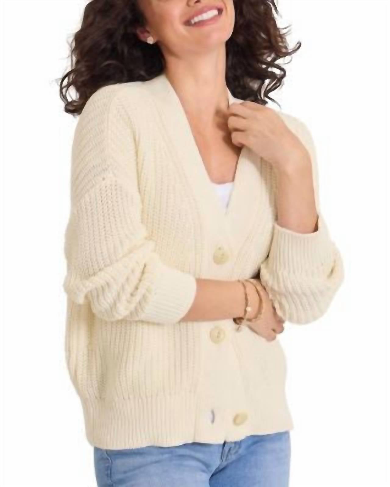TOMMY BAHAMA Zoe Shaker Stitch Cardigan in bleached sand - women's sweater - detail view