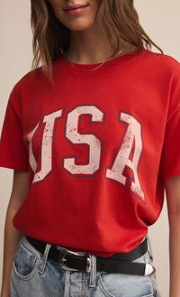 Z Supply Usa Boyfriend Tee in red - women's t-shirt - detail view