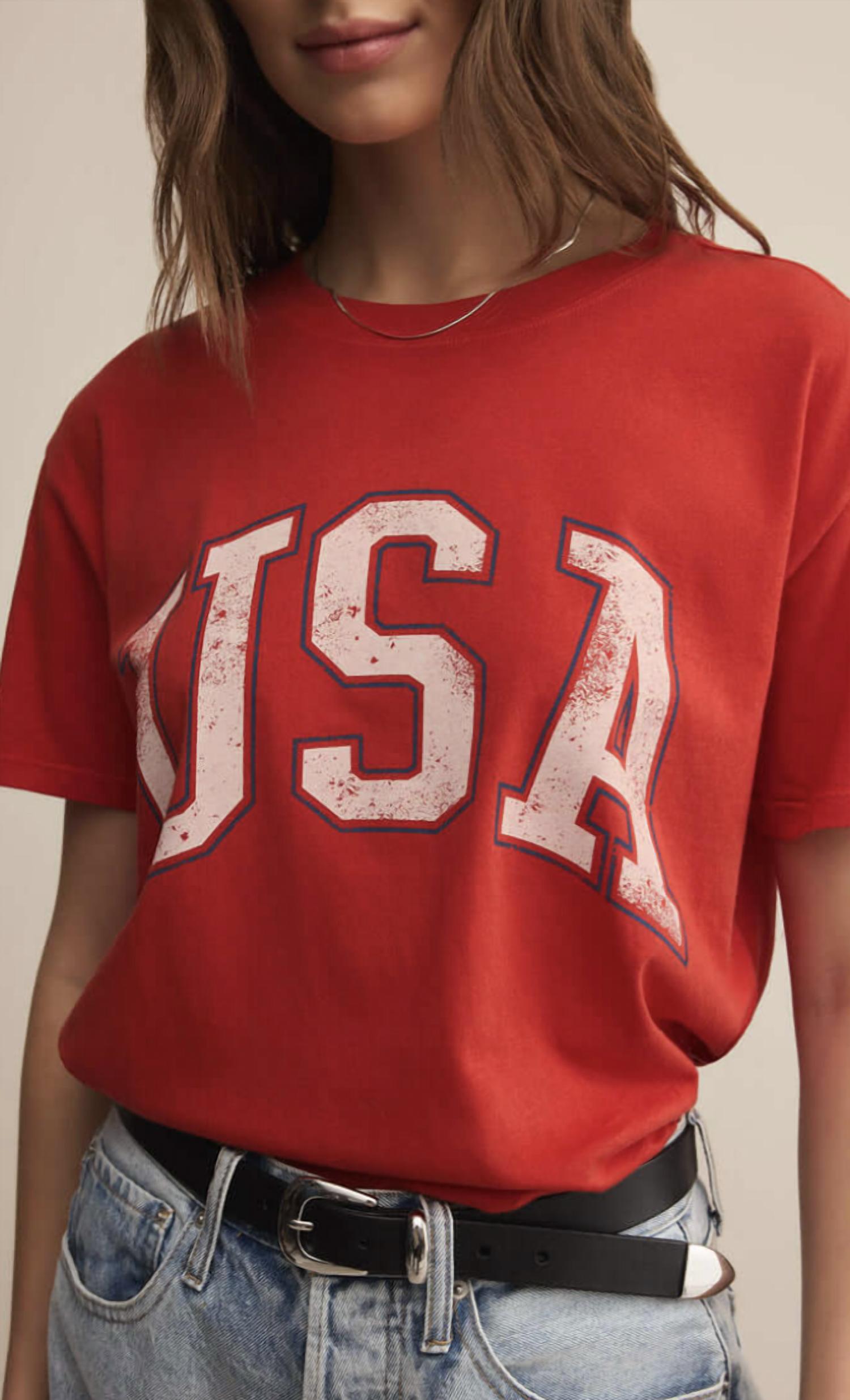 Z Supply Usa Boyfriend Tee in red - women's t-shirt - detail view