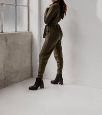 SSKEIN Wrap Neck Jumpsuit in hunter - women's pants - alternate view