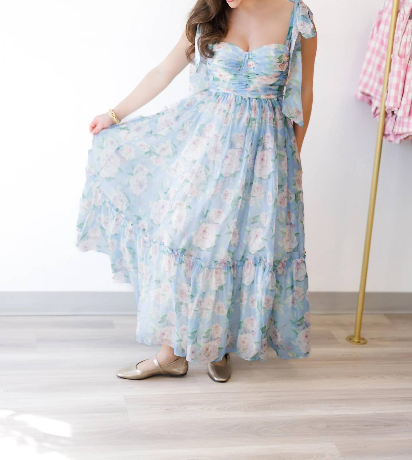 Mable - Organza Ruched Tiered Midi Dress