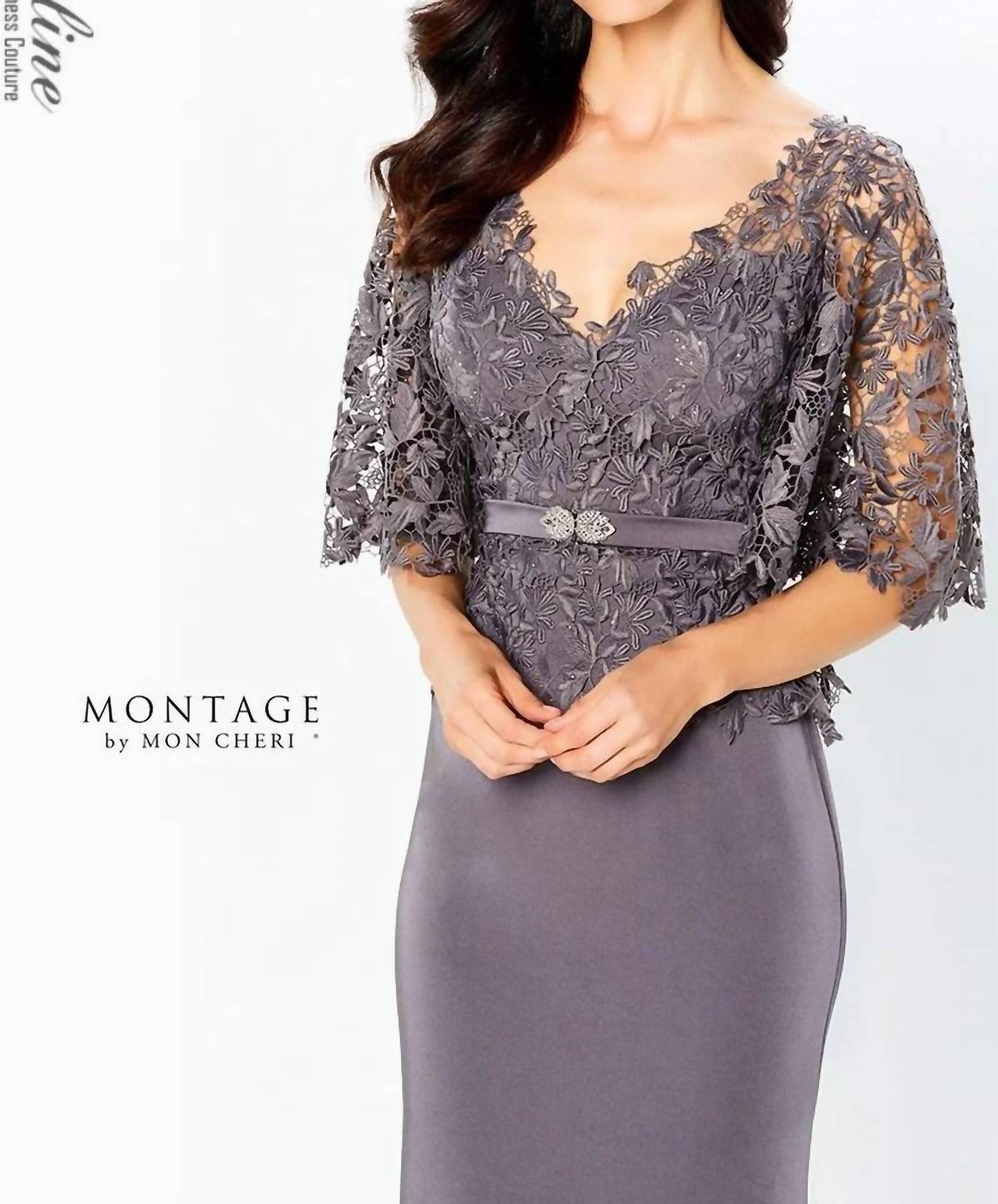 Montage by Mon Cheri Batwing Long Dress in dark grey - women's dress - detail view