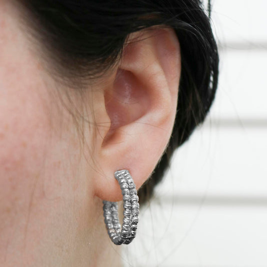 Allyanna Gifts - Women's Round Diamond Cut Bead Double Row Post Hoop Earrings