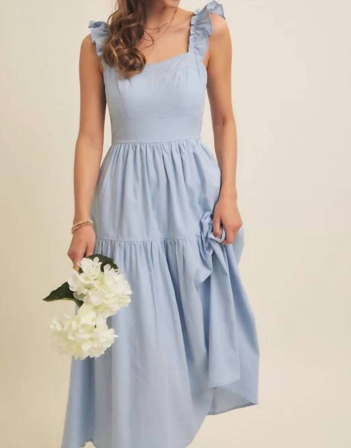 In February - Airy Smocked Back Tiered Midi Dress