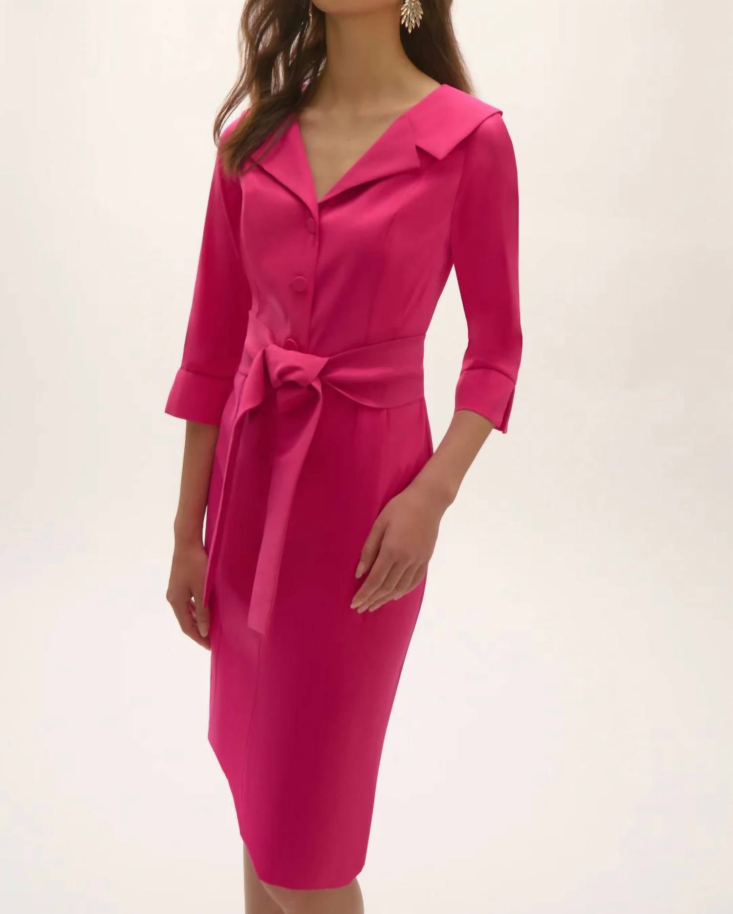 Joseph Ribkoff - Geranium Stretch Taffeta Sheath Dress with Sash Belt