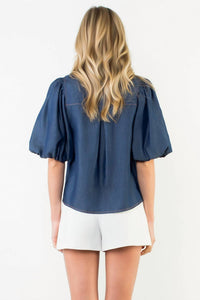 Thml - Stitched In Style Puff Sleeve Denim Top