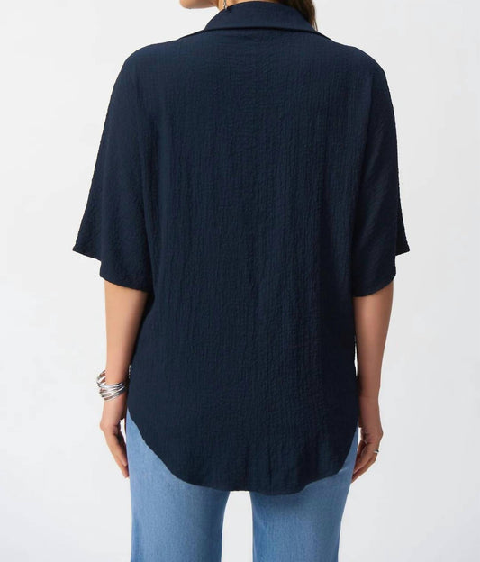 Joseph Ribkoff - V-neck Collared 3/4 Sleeves Hi-low Top