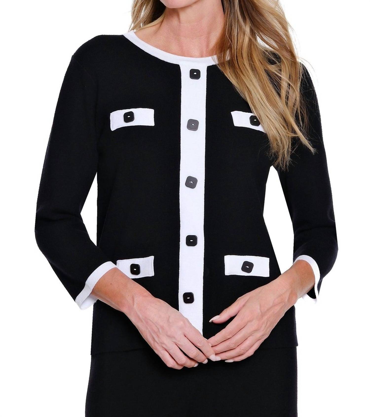 Multiples - Faux Button Front Jacket Sweater