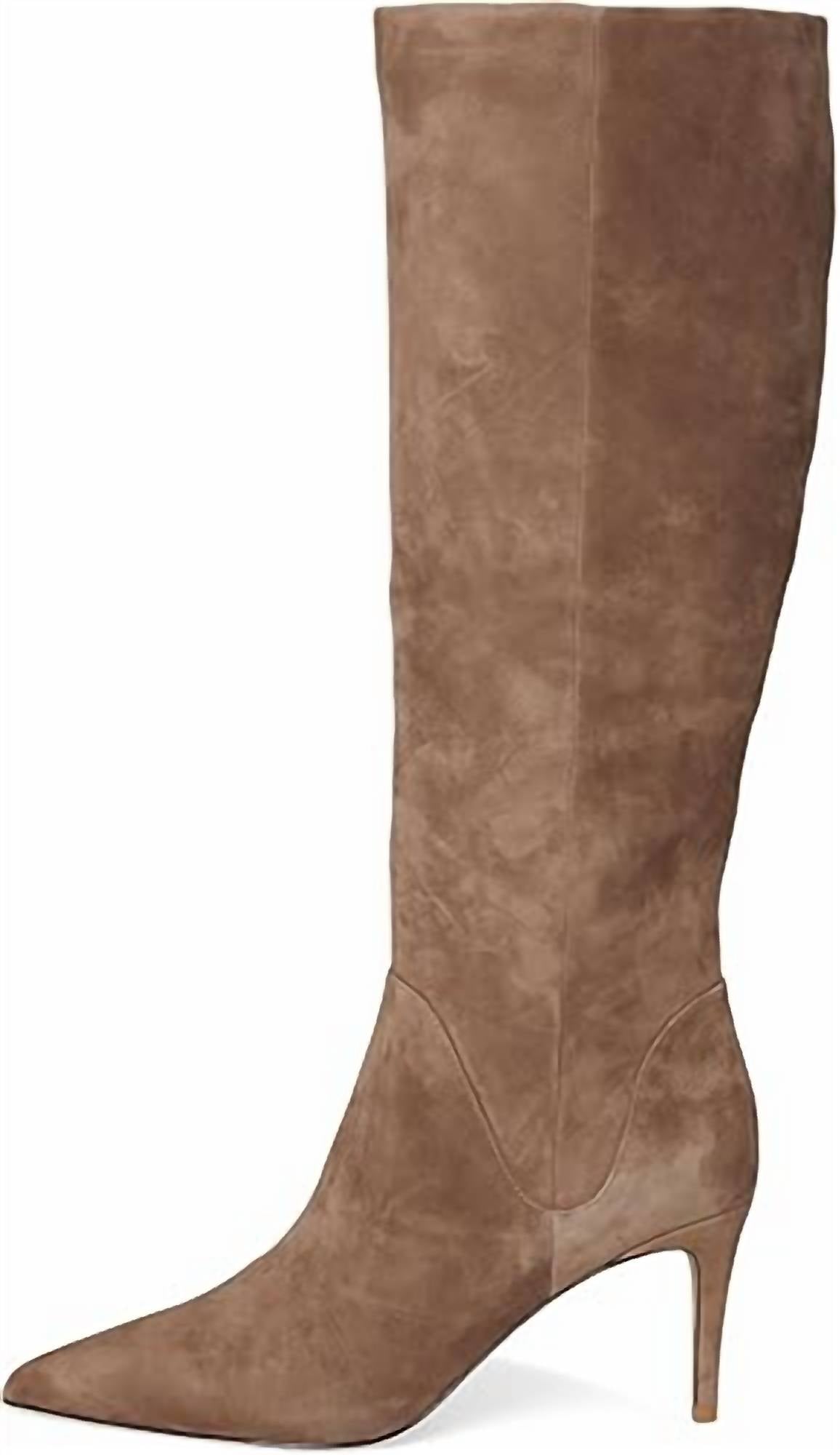PELLE MODA Women's Lidya Heeled Tall Boots in taupe suede - women's shoe - view 4