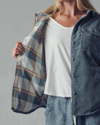 Urban Daizy - Plaid Lined Corduroy Flannel Shacket