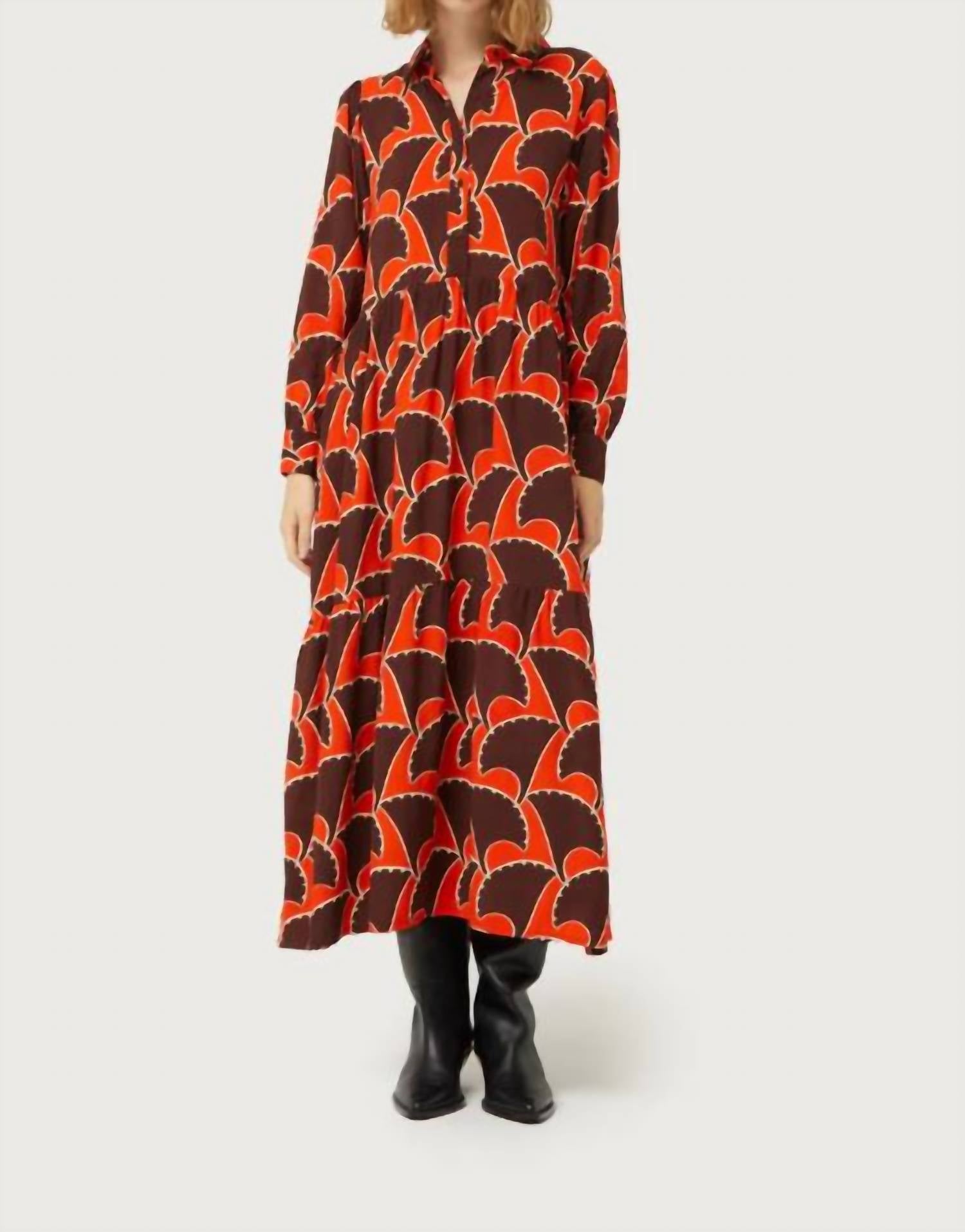 Compañía Fantástica Pai Pai Geometric Print Long Dress in orange - women's dress